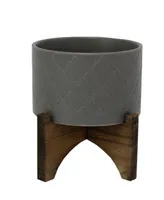 Flora Bunda Argyle Ceramic Planter on Wood Stand, 6.25"