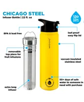 Grosche Chicago Steel Insulated Tea Infusion Flask, and Coffee Tumbler, 22 Fluid Oz