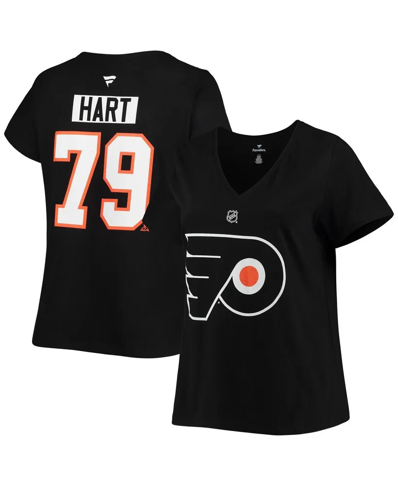 Women's Fanatics Carter Hart Black Philadelphia Flyers Plus Size Name and Number V-Neck T-shirt