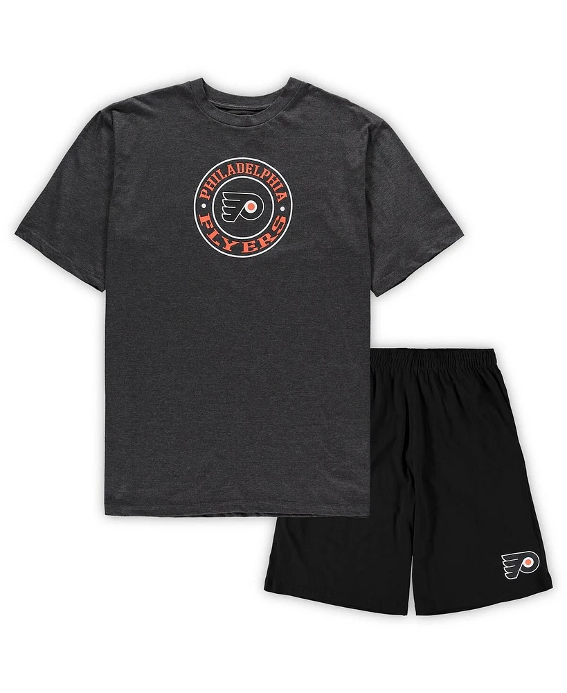 Men's Concepts Sport Black, Heathered Charcoal Philadelphia Flyers Big and Tall T-shirt Shorts Sleep Set