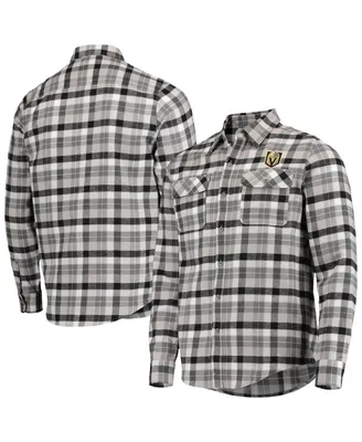 Men's Antigua Black and Gray Vegas Golden Knights Ease Plaid Button-Up Long Sleeve Shirt
