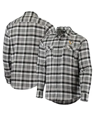Men's Antigua Black and Gray Pittsburgh Penguins Ease Plaid Button-Up Long Sleeve Shirt