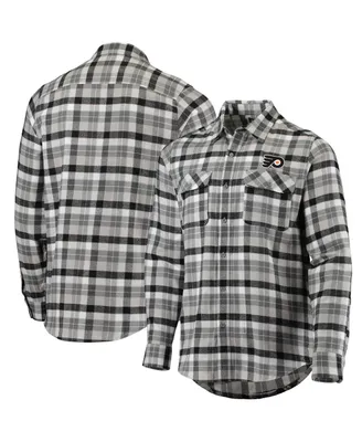Men's Antigua Black and Gray Philadelphia Flyers Ease Plaid Button-Up Long Sleeve Shirt