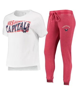 Women's Concepts Sport Red, White Washington Capitals Resurgence Slub Burnout Raglan T-shirt and Joggers Sleep Set