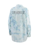 Women's Wear by Erin Andrews White Los Angeles Kings Oversized Tie-Dye Button-Up Denim Shirt