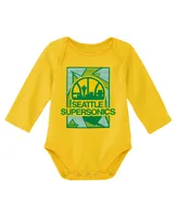 Infant Boys and Girls Mitchell & Ness Green, Gold Seattle SuperSonics Hardwood Classics Bodysuits Cuffed Knit Hat Set