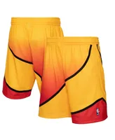 Men's Mitchell & Ness Gold and Red Atlanta Hawks 1986/87 Hardwood Classics Fadeaway Reload 3.0 Swingman Shorts