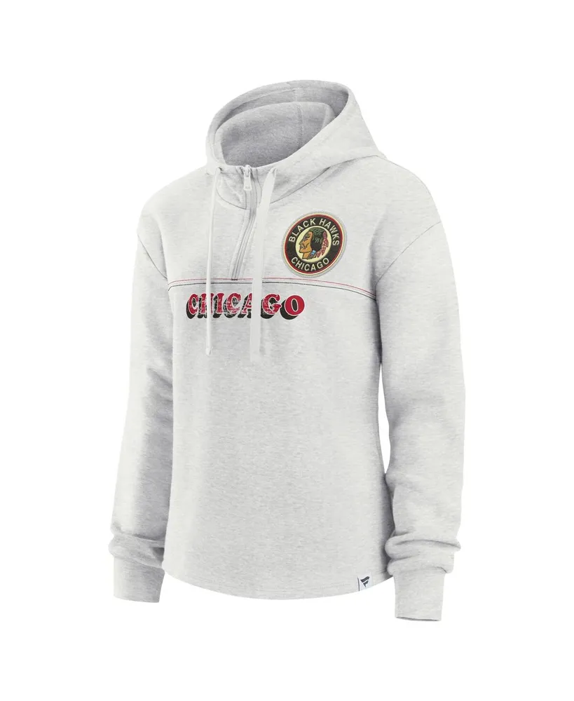 Women's Fanatics Ash Chicago Blackhawks True Classics Legacy Quarter-Zip Hoodie