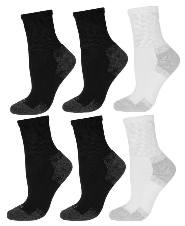 Men's Diabetic Half Cushion Quarter 6 Pair Pack Socks - Diabetic-Black-Black