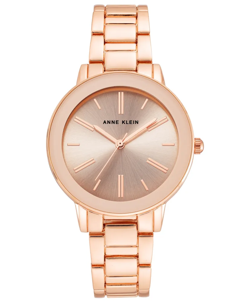 Anne Klein Women's Rose Gold-Tone Mixed Metal Link Bracelet Watch, 36mm