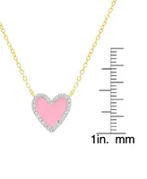 Diamond Pink Enamel Heart "Loved" 18" Pendant Necklace (1/8 ct. t.w.) in 14k Gold-Plated Sterling Silver - Gold