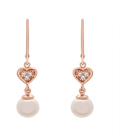 Cultured Freshwater Pearl (7mm) & Diamond (1/7ct. tw.) Heart Earrings in 14K Pink Gold