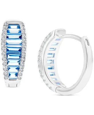 Lab-Created Blue Spinel (2-1/5 ct. t.w.) & Cubic Zirconia Small Hoop Earrings in Sterling Silver, 0.59"