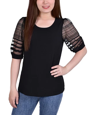 Women's Elbow Sleeve Crepe with Burnout Sleeves Top