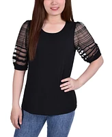 Women's Elbow Sleeve Crepe with Burnout Sleeves Top
