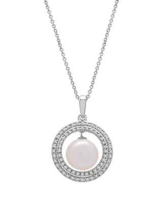 Cultured Freshwater Pearl (8mm) & Diamond (1/10 ct. tw.) Halo Pendant in Sterling Silver