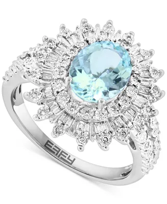 Effy Aquamarine (1-5/8 ct. t.w.) & Diamond (1/4 ct. t.w.) Sunburst Halo Ring in 14k White Gold