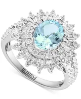 Effy Aquamarine (1-5/8 ct. t.w.) & Diamond (1/4 ct. t.w.) Sunburst Halo Ring in 14k White Gold