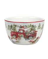 Certified International Red Truck Snowman 4 Piece Ice Cream Bowl Set