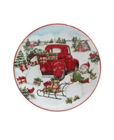 Certified International Red Truck Snowman 4 Piece Canape Plate Set