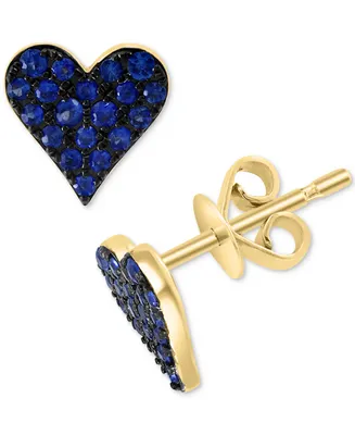 Effy Sapphire Pave Heart Stud Earrings (1/3 ct. t.w.) in 14k Gold (Also available in Ruby)