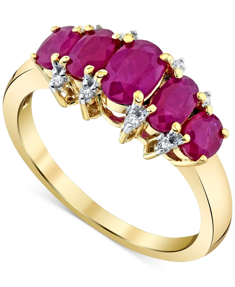 Ruby (1-3/4 ct. t.w.) & Diamond (1/20 ct. t.w.) Oval Cluster Ring in 10k Gold