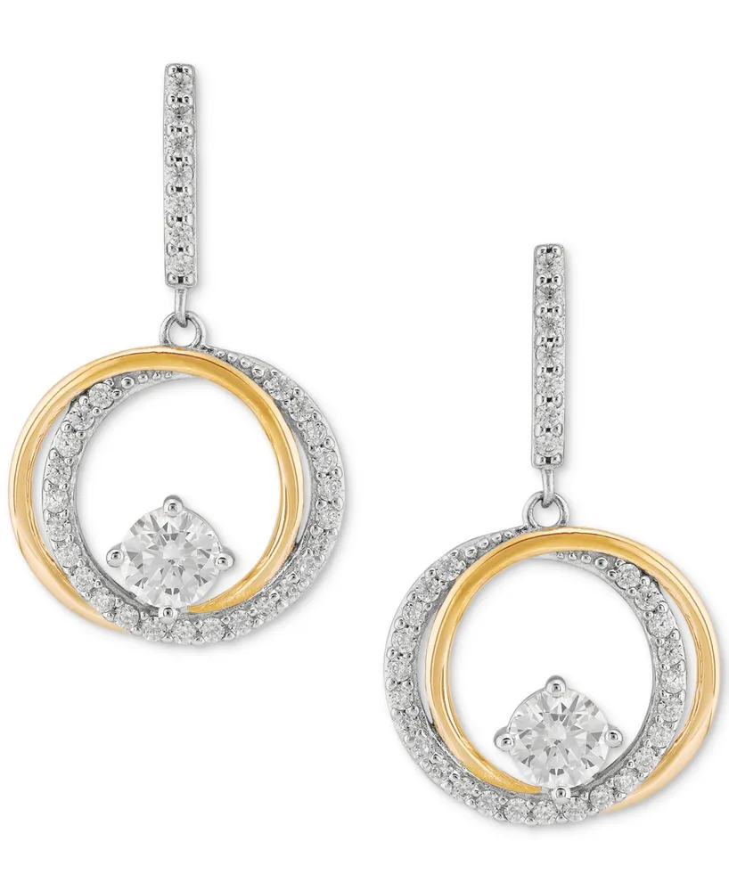 Cubic Zirconia Circle Drop Earrings in Sterling Silver & 14k Gold-Plate