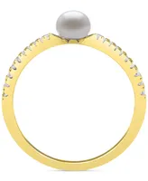 Belle de Mer Cultured Freshwater Button Pearl (4mm) & Lab-Created White Sapphire (1/4 ct. t.w.) in 14k Gold-Plated Sterling Silver