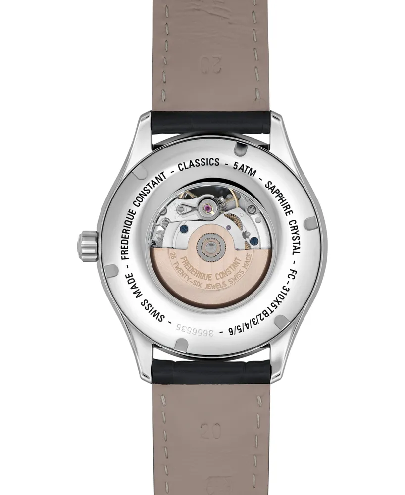 Frederique Constant Men's Swiss Automatic Classics Heart Beat Black Leather Strap Watch 40mm