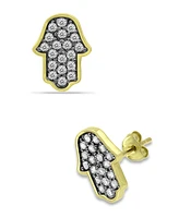 Giani Bernini Cubic Zirconia with Black Rhodium Hamsa Stud Earrings, 18K Gold over Silver