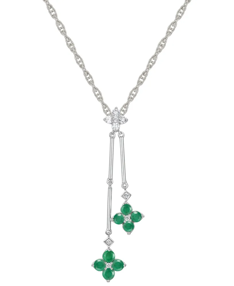 Ruby (3/4 ct. t.w.) & Diamond (1/8 Double Flower 18" Lariat Necklace Sterling Silver (Also Sapphire Emerald)