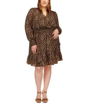 Michael Michael Kors Plus Size Julia Smocked Waist Animal-Print Dress
