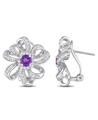 Sterling Silver Amethyst and White Floral Earrings