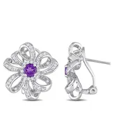 Amethyst (7/8 ct. t.w.) and White Topaz (3/4 Floral Earrings Sterling Silver