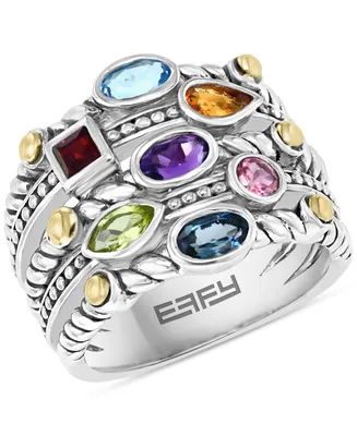 Effy Multi-Gemstone (1-1/3 ct. t.w.) Multi-Row Ring in Sterling Silver