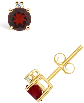Garnet (3/4 ct. t.w.) and Diamond Accent Stud Earrings 14K Yellow Gold