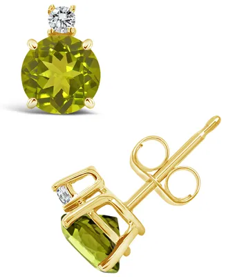 Peridot (1-1/10 ct. t.w.) and Diamond Accent Stud Earrings 14K Yellow Gold