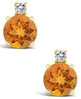 Citrine (1 ct. t.w.) and Diamond Accent Stud Earrings 14K Yellow Gold