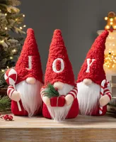 Glitzhome 12.5" Fabric Joy Christmas Gnome Decor Set, 3 Piece