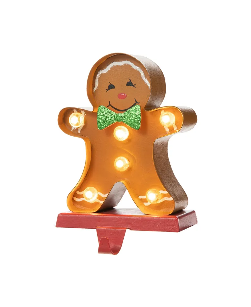 Glitzhome 7.25" Marquee Led Gingerbread Man Christmas Stocking Holder