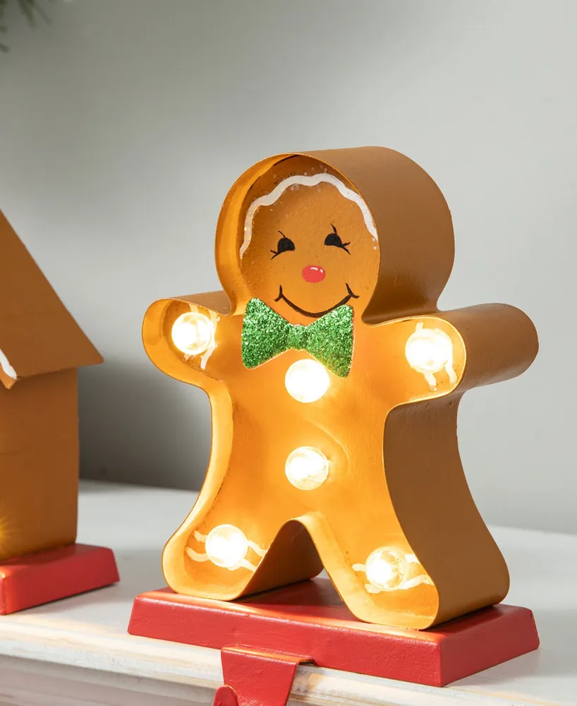 Glitzhome Marquee Led Gingerbread House Gingerbread Man Christmas Stocking Holder Set, 2 Piece