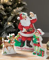 Glitzhome 12" Wooden Christmas Santa Elf Reindeer Table Decor Set, 3 Piece