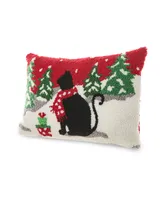 Glitzhome Hooked Christmas Cat Pillow, 18" x 12"