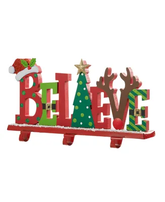 Glitzhome 14.5" Wooden Metal Believe Christmas Stocking Holder