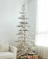 Glitzhome 9' Deluxe Pre-Lit Flocked Pine Artificial Christmas Tree with 650 Warm White Lights