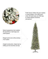 Glitzhome 11' Pre-Lit Flocked Pencil Fir Artificial Christmas Tree with 950 Warm White Lights