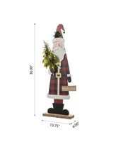 Glitzhome 36" Lighted Wooden Santa Porch Decor