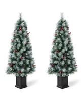 Glitzhome 5' Pre-Lit Pine Artificial Christmas Porch Tree with 150 Warm White Lights Set, 2 Piece