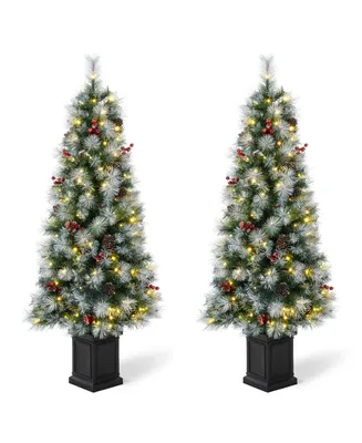 Glitzhome 5' Pre-Lit Pine Artificial Christmas Porch Tree with 150 Warm White Lights Set, 2 Piece