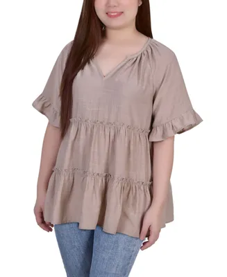 Petite Short Sleeve Tiered Blouse